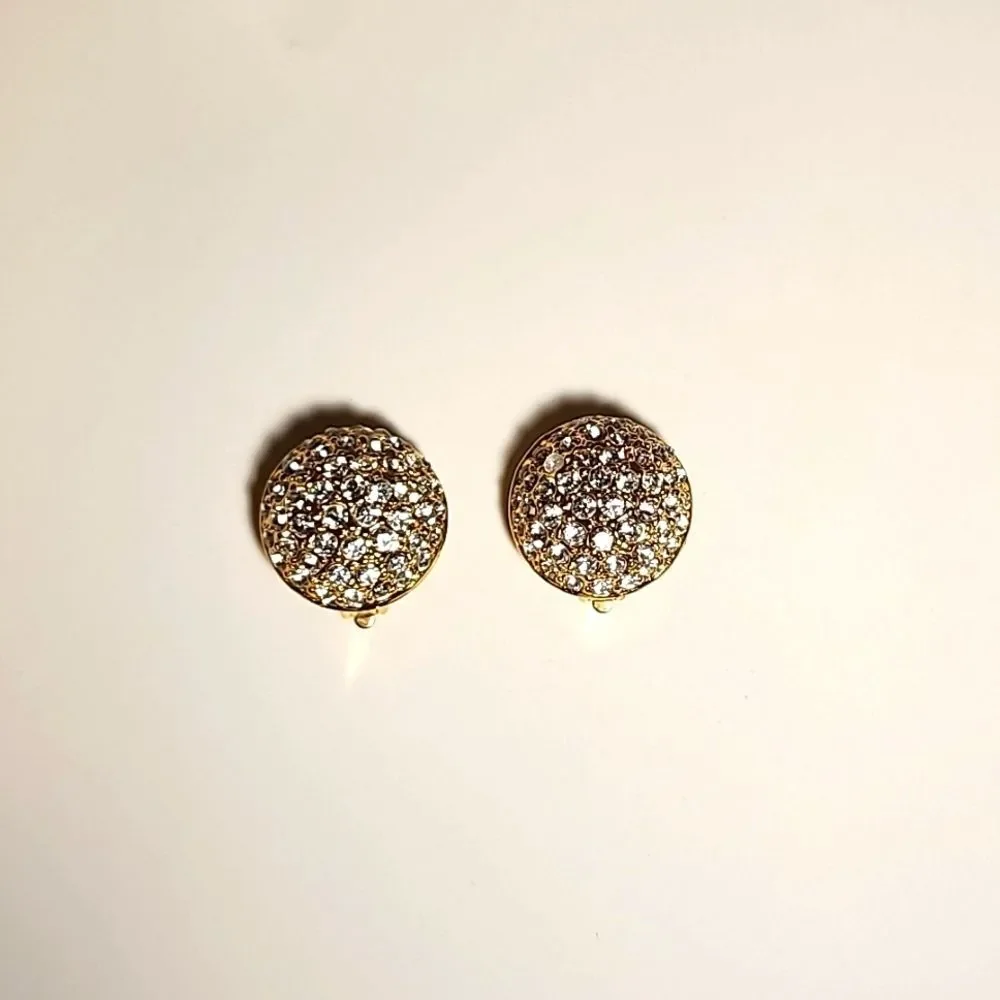 Goldtone faux diamond round dome vintage clip on earrings